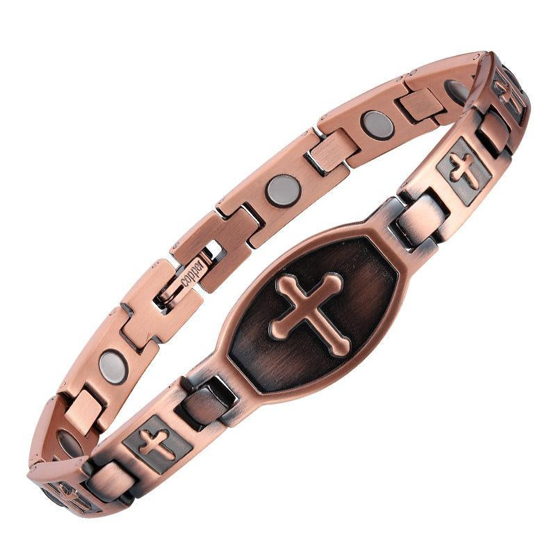 Couple-Style Pure Copper Bracelet, Super Magnetic Cross-Shaped Bracelet, 99.99% Pure Copper Magnetic Bracelet, Equipped with Size Measurement Tools