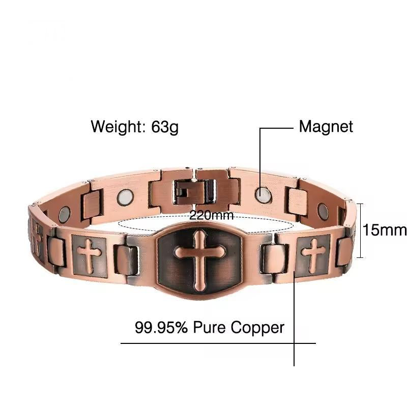 Couple-Style Pure Copper Bracelet, Super Magnetic Cross-Shaped Bracelet, 99.99% Pure Copper Magnetic Bracelet, Equipped with Size Measurement Tools