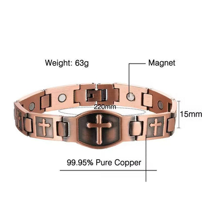 Couple-Style Pure Copper Bracelet, Super Magnetic Cross-Shaped Bracelet, 99.99% Pure Copper Magnetic Bracelet, Equipped with Size Measurement Tools
