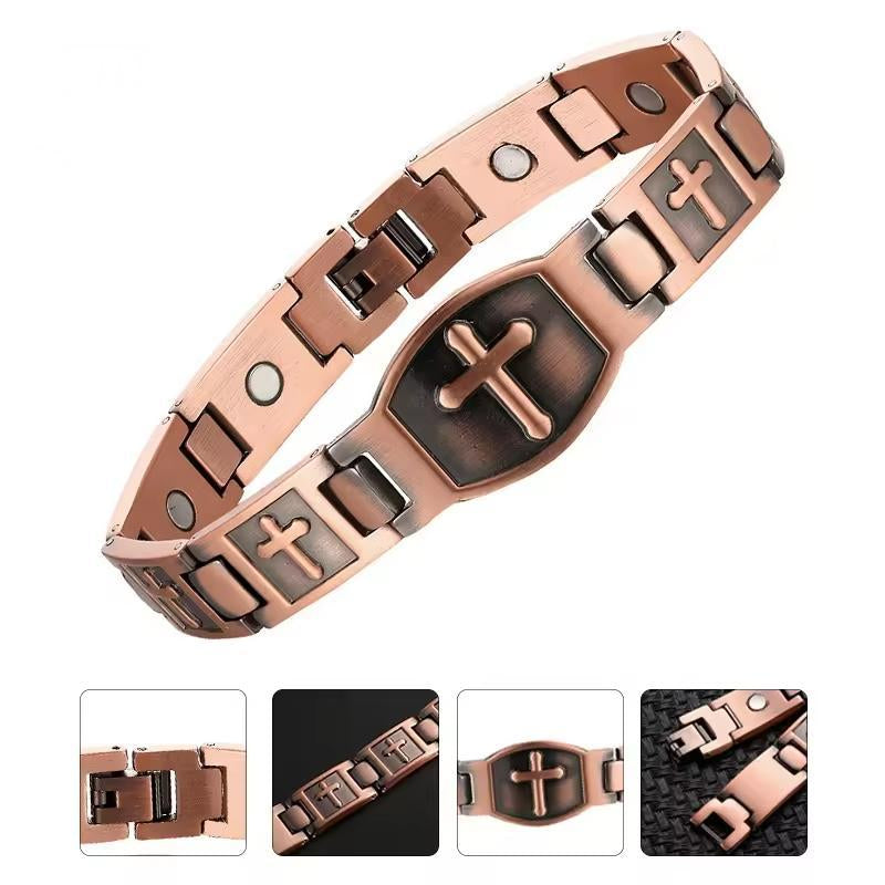 Couple-Style Pure Copper Bracelet, Super Magnetic Cross-Shaped Bracelet, 99.99% Pure Copper Magnetic Bracelet, Equipped with Size Measurement Tools