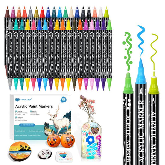 SPACEZHUA 36 Colors Fine Tip Acrylic Markers, Paint Pens, Coloring Pens, Art Supplies for Adults, Teenagers, Kids, Acrylic Paint Painting Set for Rock, Wood, Glass, Canvas, Fabric, Ceramics, DIY Handmade Jewelry.