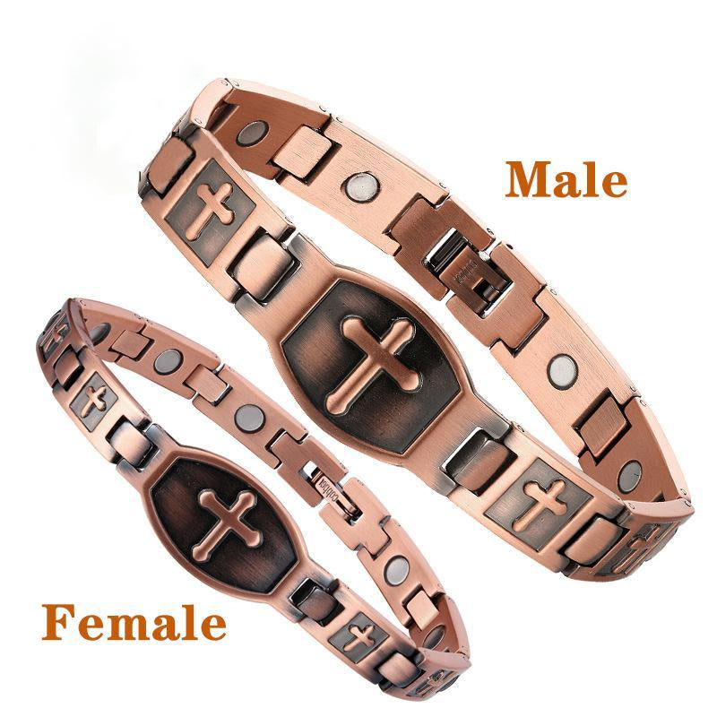 Couple-Style Pure Copper Bracelet, Super Magnetic Cross-Shaped Bracelet, 99.99% Pure Copper Magnetic Bracelet, Equipped with Size Measurement Tools