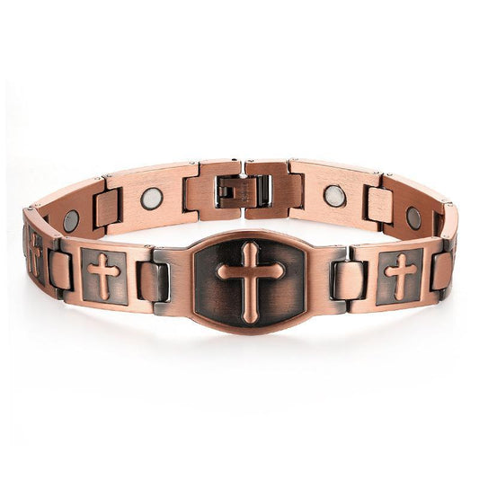 Couple-Style Pure Copper Bracelet, Super Magnetic Cross-Shaped Bracelet, 99.99% Pure Copper Magnetic Bracelet, Equipped with Size Measurement Tools